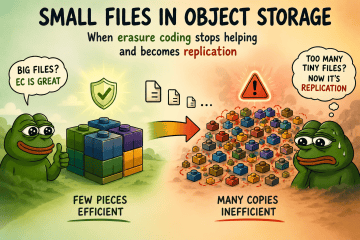 Erasure coding is efficient on big files but degrades to many inefficient copies on small files