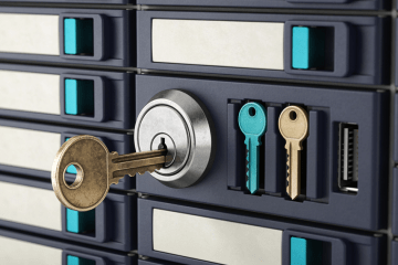 Ceph storage rack with legacy and replacement authentication keys beside a central lock cylinder