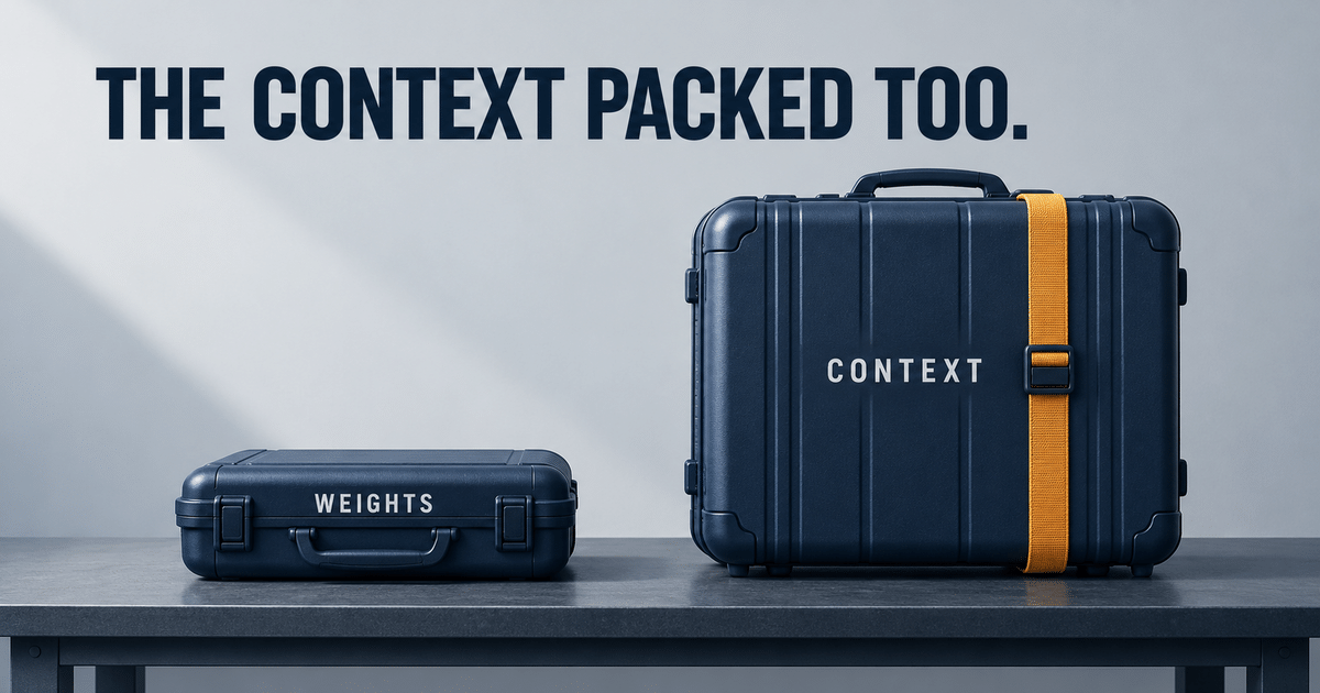 A small model-weights case beside an oversized context case, illustrating their separate memory requirements