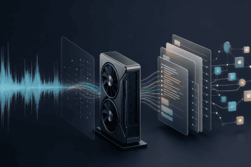 Audio waveform processed by a local GPU into structured transcript files