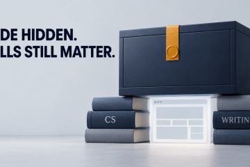 A sealed source-code box above an application preview, supported by CS and writing books