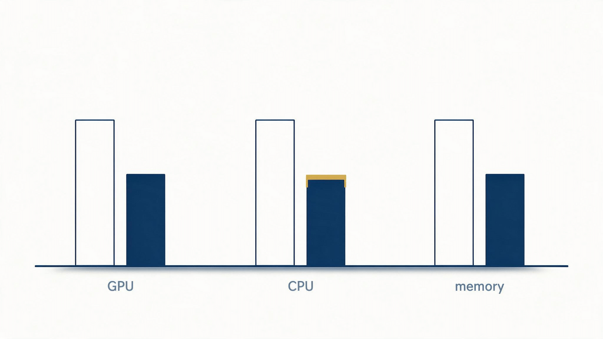 Three bar pairs for GPU, CPU and memory showing reservations overshooting real usage